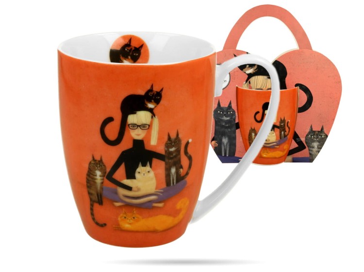 Kubek w koszyczku Classic Koci świat Cindy i koty 360 ml porcelana DUO