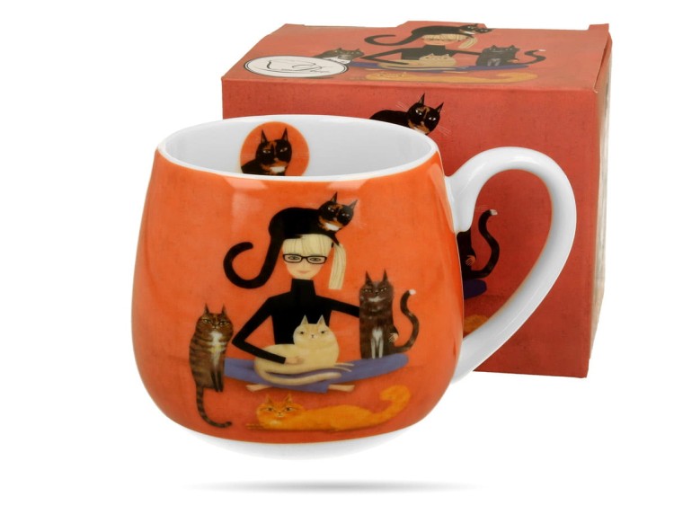 Kubek baryłka Koci świat Cindy i koty 430 ml porcelana na prezent DUO