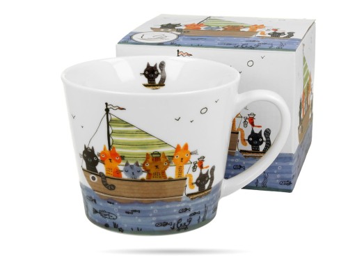 Kubek prosty Koci świat Marynarze 610 ml porcelana na prezent DUO