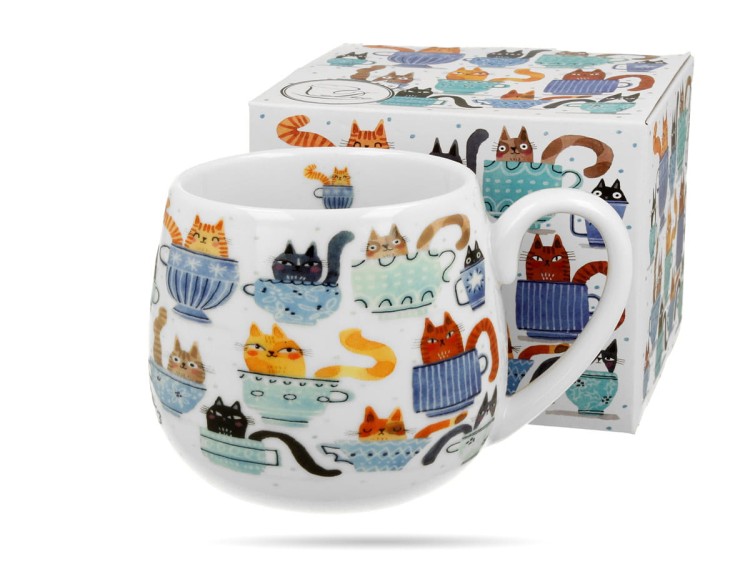 Kubek baryłka Koci świat koty w filiżankach 430 ml porcelana na prezent DUO