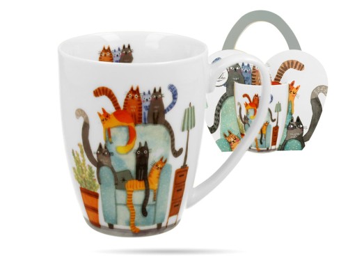 Kubek w koszyczku Classic Koci świat koty w fotelu 360 ml porcelana DUO