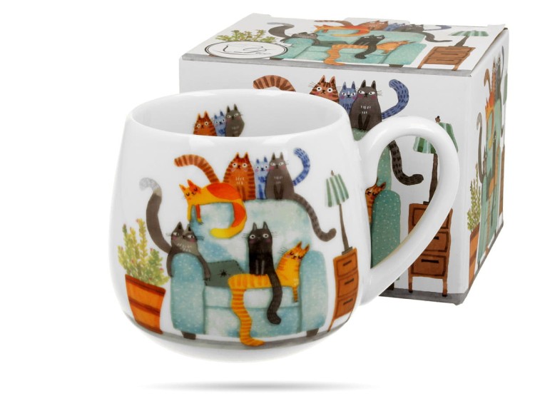 Kubek baryłka Koci świat koty w fotelu 430 ml porcelana na prezent DUO