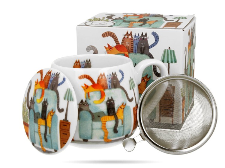 Kubek baryłka z zaparzaczem Koci świat koty w fotelu 430 ml DUO
