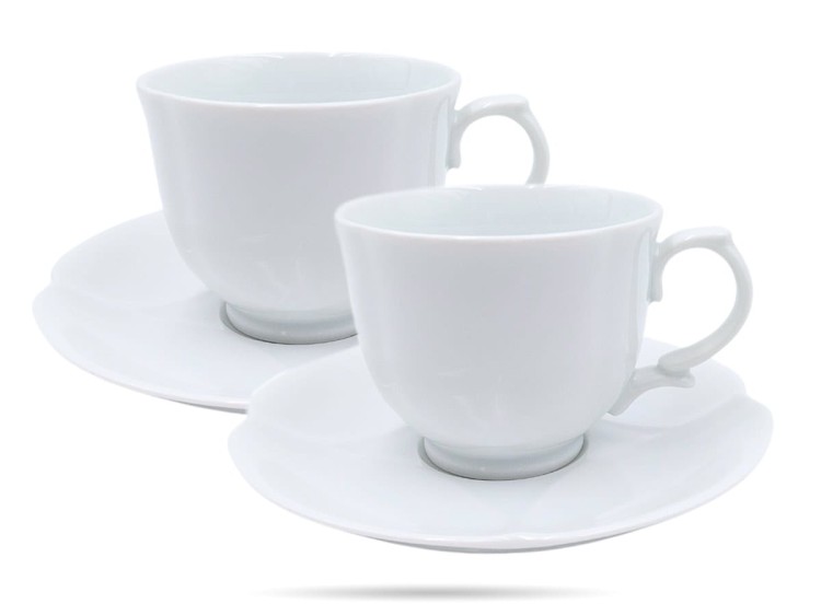 Filiżanki ze spodkami 220 ml 2 szt prezent Perla White PORCELANA BOGUCICE